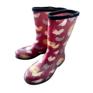 Women's Sloggers Slip On Garden Rain Boots Chicken Print Size 6